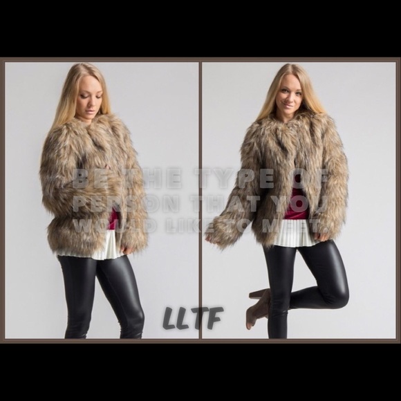 LAST ONE LARGE Faux Fur Coat- BROWN - Picture 3 of 7